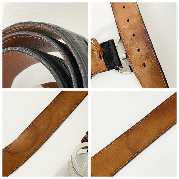 Gucci silver GG buckle black monogram leather belt size 36 - Picture 8 of 13